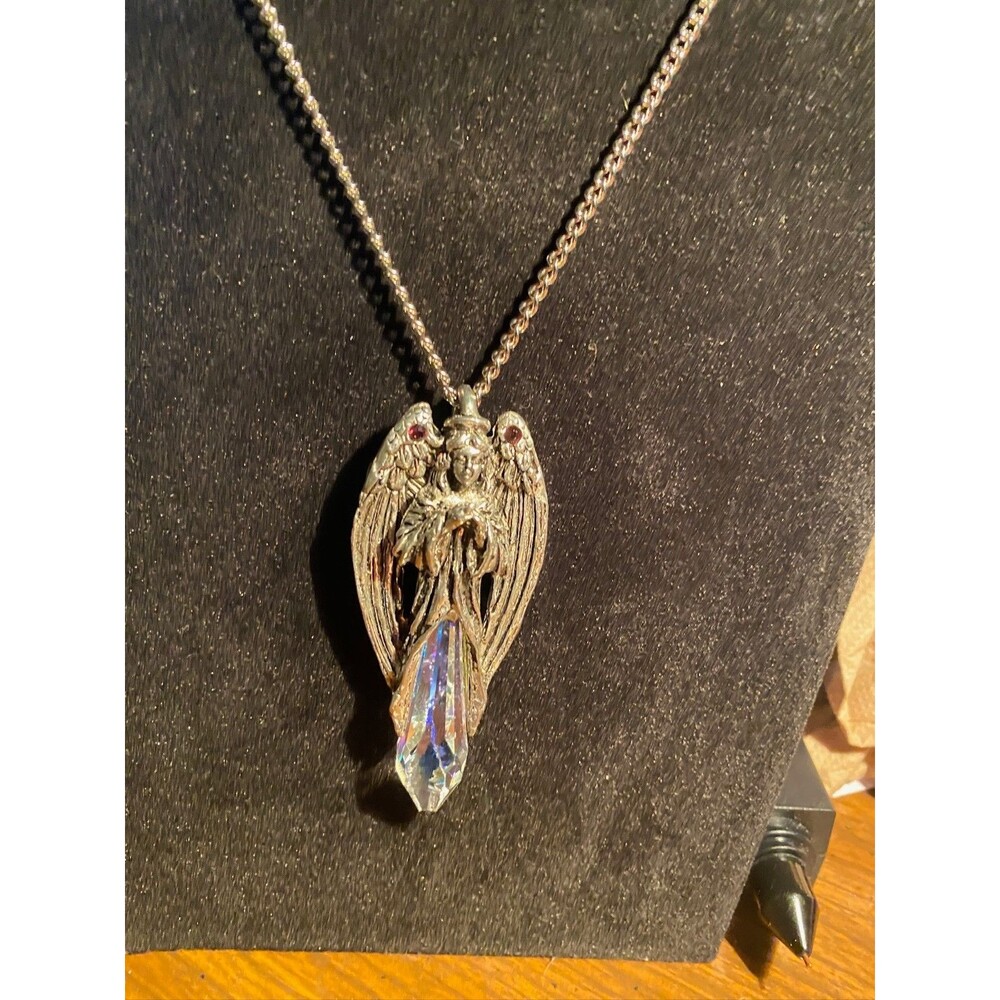 Comstock Creations Pewter Angel Pendant Necklace Aurora Borealis Crystal Prism